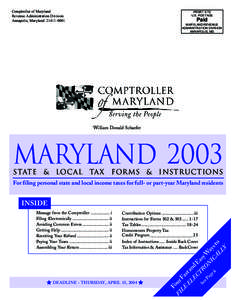 Comptroller of Maryland Revenue Administration Division Annapolis, Maryland[removed]PRSRT STD U.S. POSTAGE