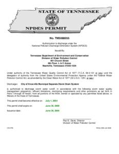 No. TNS068055 Authorization to discharge under the National Pollutant Discharge Elimination System (NPDES) Issued By Tennessee Department of Environment and Conservation Division of Water Pollution Control