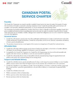 CANADIAN POSTAL SERVICE CHARTER Preamble R