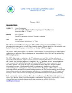 Notification Memo: Project Notification: EPA’s Oversight of Hydraulic Fracturing Impact on Water Resources