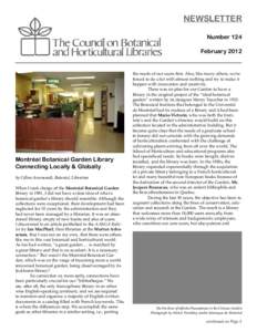NEWSLETTER Number 124 February 2012 Montréal Botanical Garden Library Connecting Locally & Globally