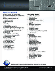 SERVICES OVERVIEW ISO 9001, AS 9100, DLA MIL-PRF-38535, MIL-STD-883, ITAR registered and a DMEA Trusted