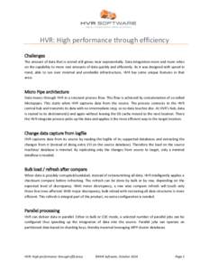 HVR: High performance through efficiency Challenges The amount of data that is stored still grows near exponentially. Data integration more and more relies on the capability to move vast amounts of data quickly and effic