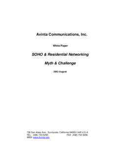 Avinta Communications, Inc. White Paper SOHO & Residential Networking Myth & Challenge 2002 August