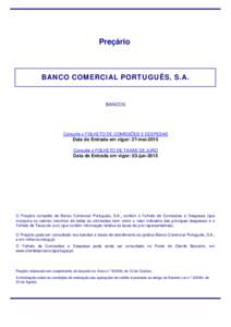 Preçário  BANCO COMERCIAL PORTUGUÊS, S.A. BANCOS
