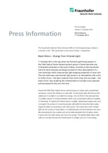 Press Information  Do not release before 11 October 2012 Berlin   /Goslar 11 October 2012