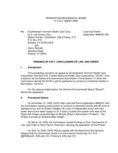 VERMONT ENVIRONMENTAL BOARD 10 V.S.A. §§[removed]Re:  Southwestern Vermont Health Care Corp.