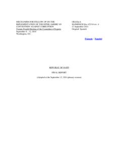 MECHANISM FOR FOLLOW-UP ON THE IMPLEMENTATION OF THE INTER-AMERICAN CONVENTION AGAINST CORRUPTION Twenty-Fourth Meeting of the Committee of Experts September 8 – 12, 2014 Washington, D.C.