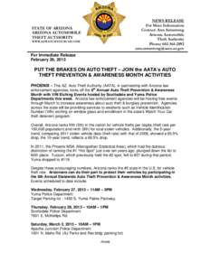 NEWS RELEASE For More Information Contact: Ann Armstrong Arizona Automobile Theft Authority Phone: [removed]