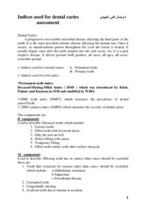 Indices used for dental caries assessment