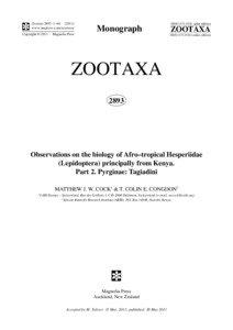 Observations on the biology of Afro–tropical Hesperiidae (Lepidoptera) principally from Kenya. Part 2. Pyrginae: Tagiadini