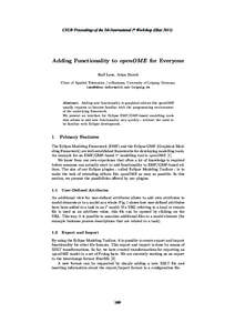 CEUR Proceedings of the 5th International i* Workshop (iStar[removed]Adding Functionality to openOME for Everyone Ralf Laue, Arian Storch Chair of Applied Telematics / e-Business, University of Leipzig, Germany laue@ebus.