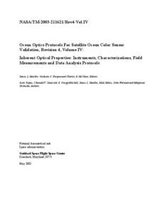 NASA/TM[removed]Rev4-Vol.IV  Ocean Optics Protocols For Satellite Ocean Color Sensor Validation, Revision 4, Volume IV: Inherent Optical Properties: Instruments, Characterizations, Field Measurements and Data Analysi