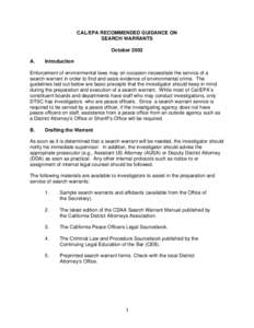 CAL/EPA RECOMMENDED GUIDANCE ON SEARCH WARRANTS October 2003 A.  Introduction