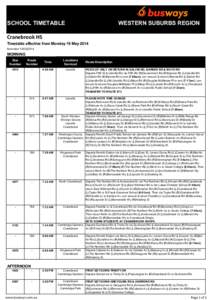 WESTERN SUBURBS REGION  SCHOOL TIMETABLE Cranebrook HS Timetable effective from Monday 19 May 2014 Amended[removed]