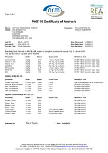 Page 1 of 3 PAS110 Approved Testing Laboratory PAS110 Certificate of Analysis Client: