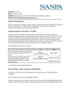 Number: PL-396 Date: October 2, 2009 Subject: Introduction of NPA 721 (Sint Maarten, Netherlands Antilles)