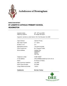 Archdiocese of Birmingham  INSPECTION REPORT ST JOSEPH’S CATHOLIC PRIMARY SCHOOL HEADINGTON