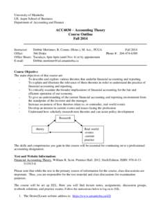 University of Manitoba I.H. Asper School of Business Department of Accounting and Finance ACC4030 – Accounting Theory Course Outline