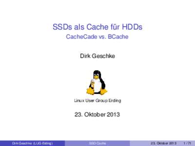 SSDs als Cache für HDDs CacheCade vs. BCache Dirk Geschke