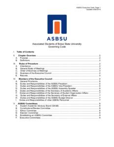 ASBSU Executive Code, Page 1 UpdatedAssociated Students of Boise State University Governing Code I.