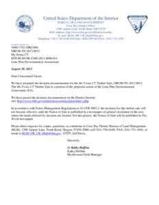United States Department of the Interior BUREAU OF LAND MANAGEMENT Coos Bay District Office 1300 Airport Lane, North Bend, OR[removed]Web Address: http://www.blm.gov/or/districts/coosbay E-mail: [removed]