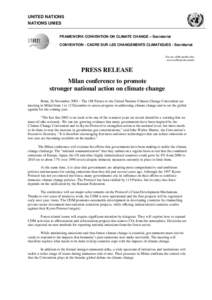 UNITED NATIONS NATIONS UNIES FRAMEWORK CONVENTION ON CLIMATE CHANGE – Secretariat CONVENTION - CADRE SUR LES CHANGEMENTS CLIMATIQUES - Secrétariat  For use of the media only;