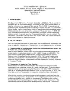 LEGISLATIVELY MANDATED REPORT – STATUTORY REQUIREMENT