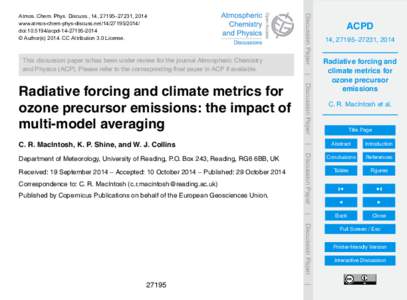 Climate forcing / Oxygen / Ozone depletion / Global warming / Atmosphere / Ozone / Tropospheric ozone / Global-warming potential / Radiative forcing / Atmospheric sciences / Climatology / Environment