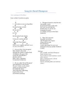 Song for David Thompson Lyrics and music by Peter Boyer Capo on third, G position on guitar  G