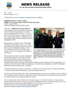 NEWS RELEASE U.S. Air Forces Central Command Public Affairs Nov. 7, 2012 Release Number[removed]Combined Forces Air Component Command Airpower Statistics