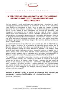 Comunicato Stampa: la percezione della legalità nei diciottenni di Prato