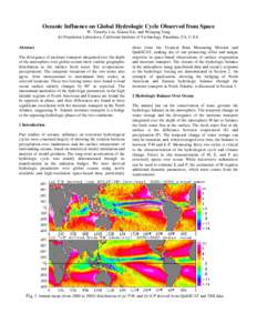 Oceanic Influence on Global Hydrologic Cycle Observed from Space W. Timothy Liu, Xiaosu Xie, and Wenqing Tang Jet Propulsion Laboratory, California Institute of Technology, Pasadena, CA, U.SA. Abstract The divergence of 