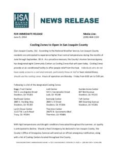 FOR IMMEDIATE RELEASE  Media Line: June 9, 2014