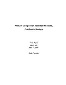 Multiple Comparison Tests for Balanced, One-Factor Designs Term Paper FRST 533 Dec. 15, 2005