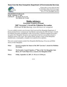 News from the New Hampshire Department of Environmental Services  29 Hazen Drive, Concord, NH 03302­0095  For information online, visit www.des.nh.gov  James P. Martin, Public Information Office