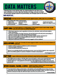 DATA MATTERS  Collecting data is only half the battle. By understanding how the data can be used, institutions can better align their identity and image, advocate on behalf of community-engaged projects and partnerships,
