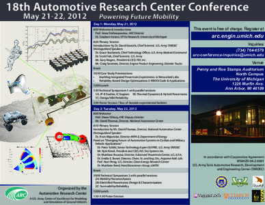 18th Automotive Research Center Conference May 21-22, 2012 Day 1: Monday, May 21, 2012  