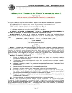 LEY FEDERAL DE TRANSPARENCIA Y ACCESO A LA INFORMACIÓN PÚBLICA CÁMARA DE DIPUTADOS DEL H. CONGRESO DE LA UNIÓN Nueva Ley DOFSecretaría General