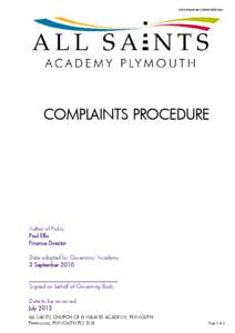 ASAP Procedure COMPLAINTS.docx  COMPLAINTS PROCEDURE Author of Policy Paul Ellis