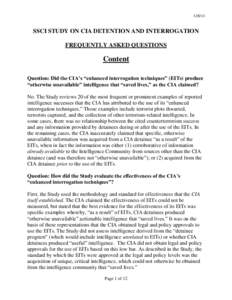 [removed]SSCI STUDY ON CIA DETENTION AND INTERROGATION FREQUENTLY ASKED QUESTIONS  Content