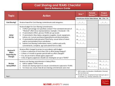 Cost Sharing and TEARS Checklist Quick Reference Guide Topic  Periodic