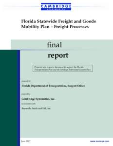Florida Statewide Freight and Goods Mobility Plan – Freight Processes final report Prepared as a resource document to support the Florida