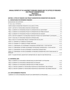 ANNUAL REPORT OF THE UNIVERSITY RESEARCH BOARD AND THE OFFICE OF RESEARCH AND PROJECT ADMINISTRATION[removed]TABLE OF CONTENTS SECTION A: OFFICE OF RESEARCH AND PROJECT ADMINISTRATION COMMENTARY AND ANALYSIS A.I. EXPEN