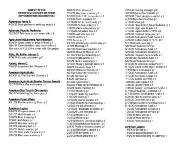 INDEX TO THE CENTER MORICHES RECORD SEPTEMBER 1926-DECEMBER 1934 Abramson, Harry BPrincipal hears wedding bells p.1