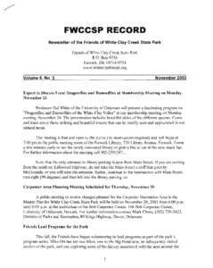 FWCCSP RECORD  Newsletter of the Friends of White Clay Creek State Park Friends of White Clay Creek State Park  P.O. Box 9734