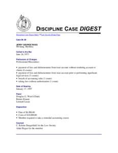 Discipline Case Digest Index  Law Society Home Page Case[removed]JERRY GEORGE ROSS