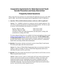 Cooperative Agreements for State-Sponsored Youth Suicide Prevention and Early Intervention