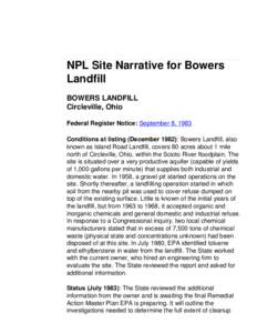 NPL Site Narrative for Bowers Landfill, NPL, Superfund, US EPA