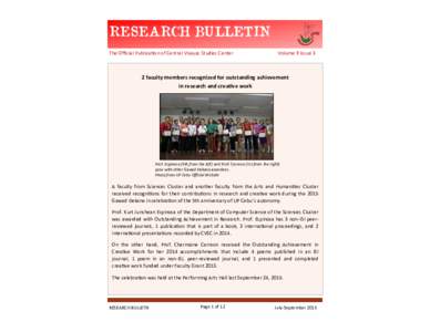 RESEARCH BULLETIN The Official Publication of Central Visayas Studies Center Volume 9 Issue 3  2 faculty members recognized for outstanding achievement